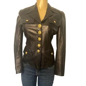 Begedor Italia, Black Leather Jacket with Gold Buttons Size 4